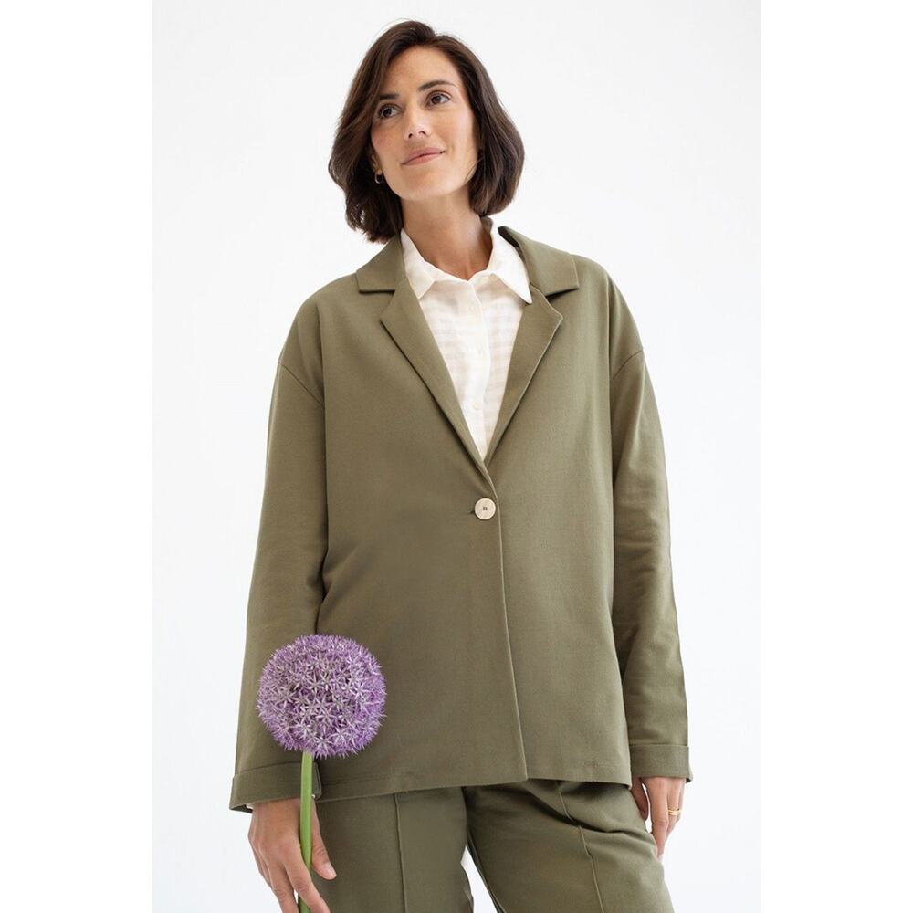MUS & BOMBON Maestral Oversized Knit Blazer Olive Green Size S NWT